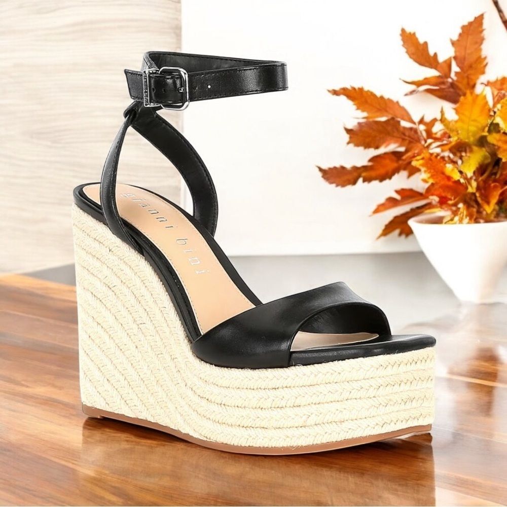 🌟 Gianni Bini SENNA Leather Jute Platform Wedges